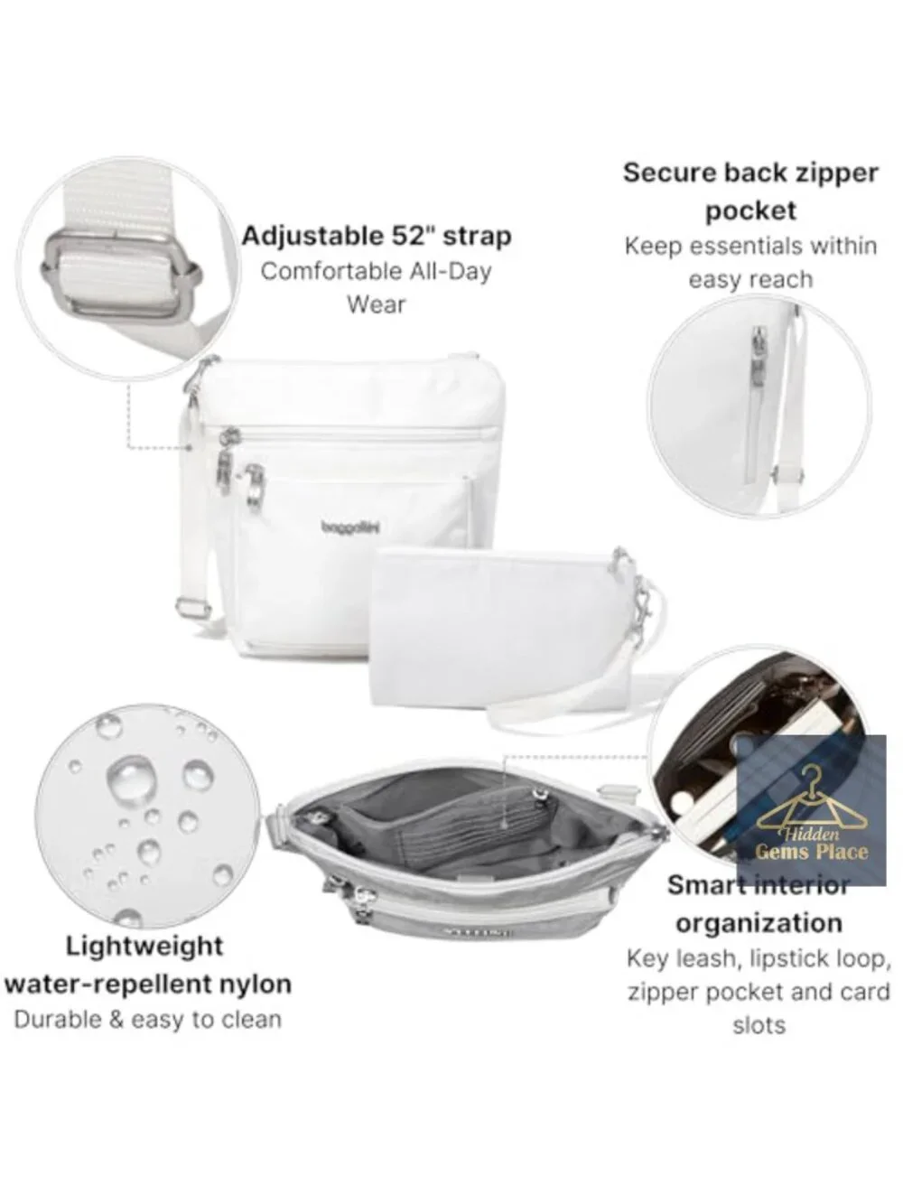 Lightweight Nylon RFID Crossbody Bag with Adjustable Strap and Wristlet